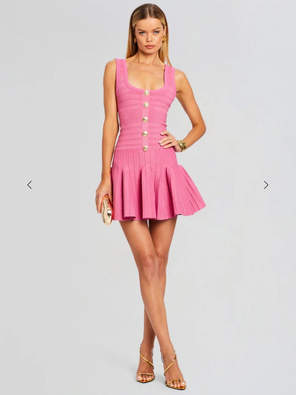 New Retrofete Mini Dress Pink Gold Brooke Metallic Bandage Knit Medium - Picture 2 of 9